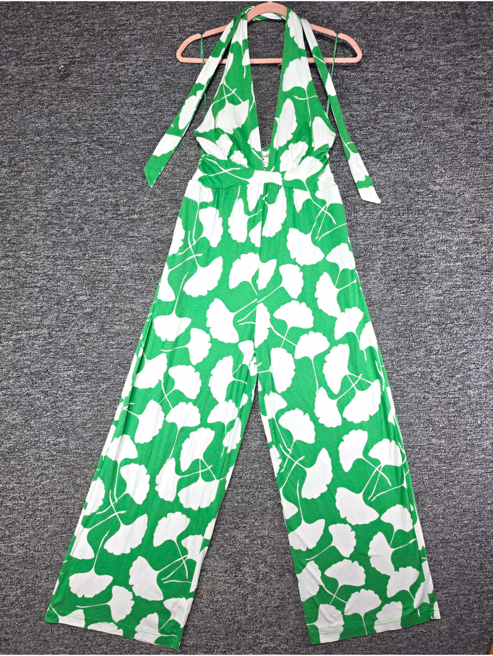 Diane von Furstenberg Green White Floral Halter Wide-Leg Sleeveless Jumpsuit M
